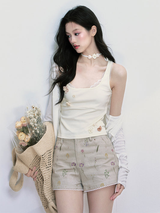 Sleeveless Top With Flower Embellishments