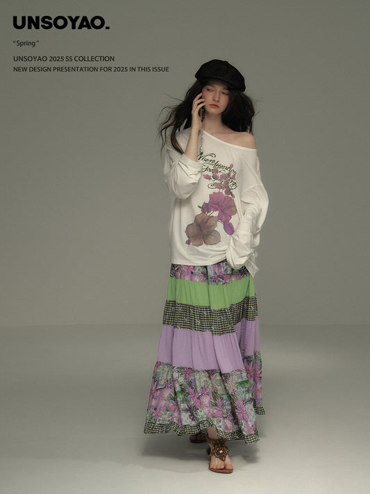 Tiered Floral Patchwork Maxi Skirt