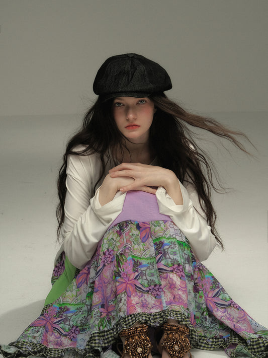 Tiered Floral Patchwork Maxi Skirt