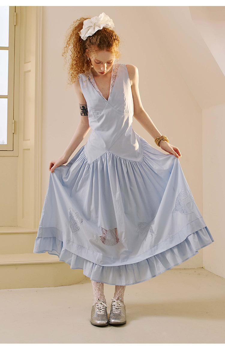 Lace Patch Sleeveless Cutout Dress