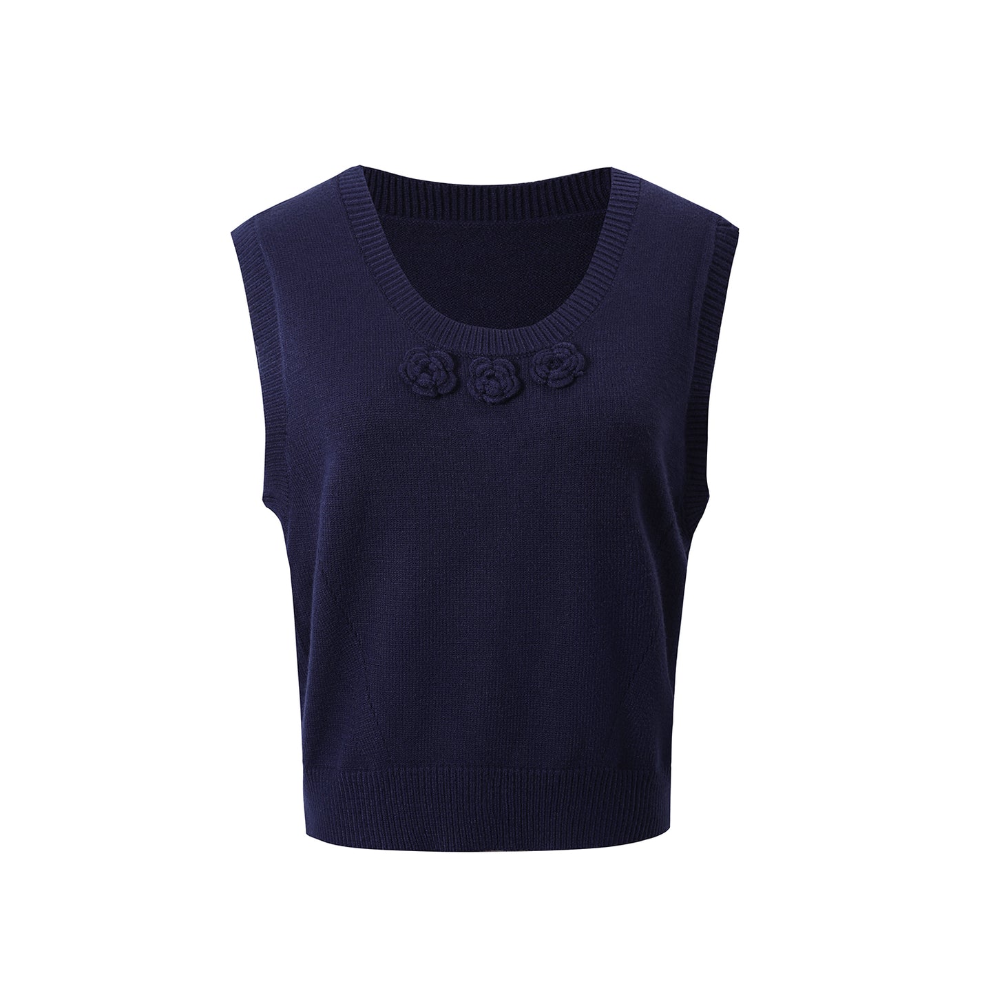 Longline Flared Shirt & Flower-Embellished Knit Vest