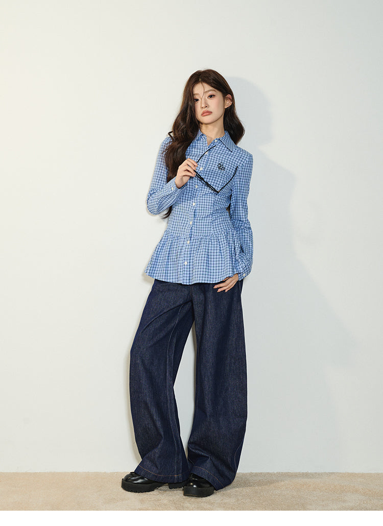Longline Flared Shirt & Flower-Embellished Knit Vest