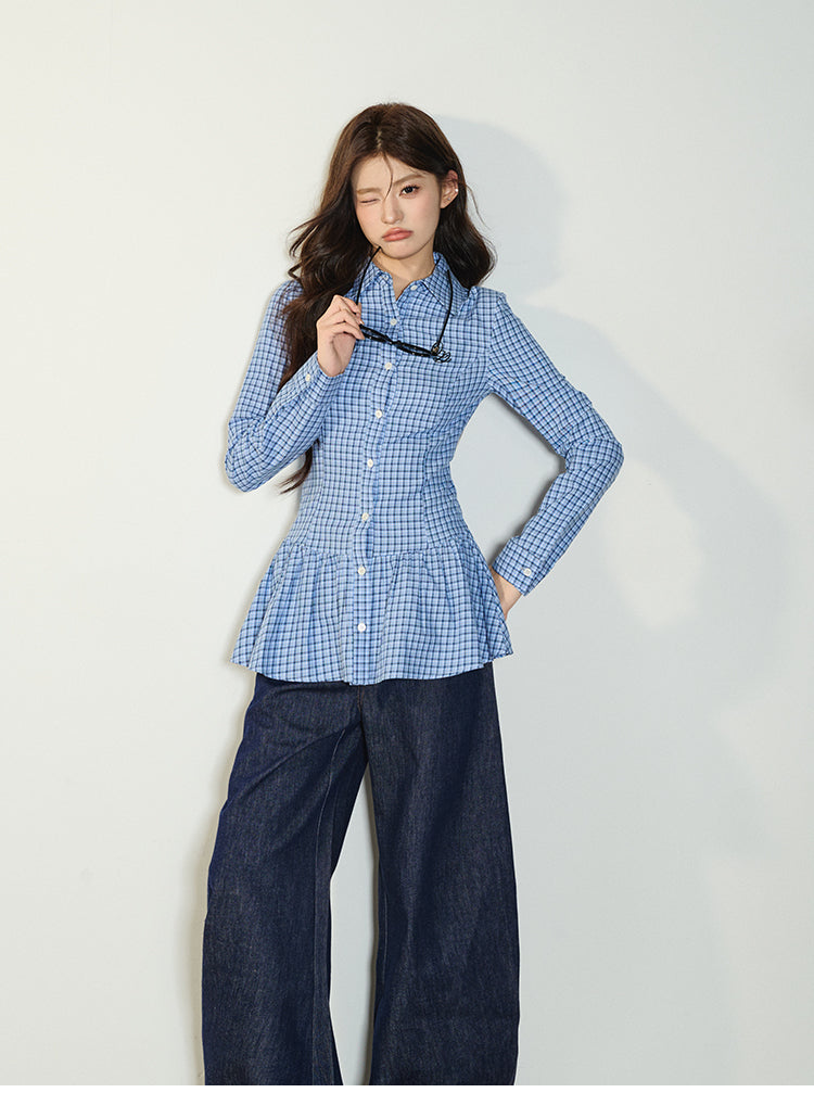 Longline Flared Shirt & Flower-Embellished Knit Vest