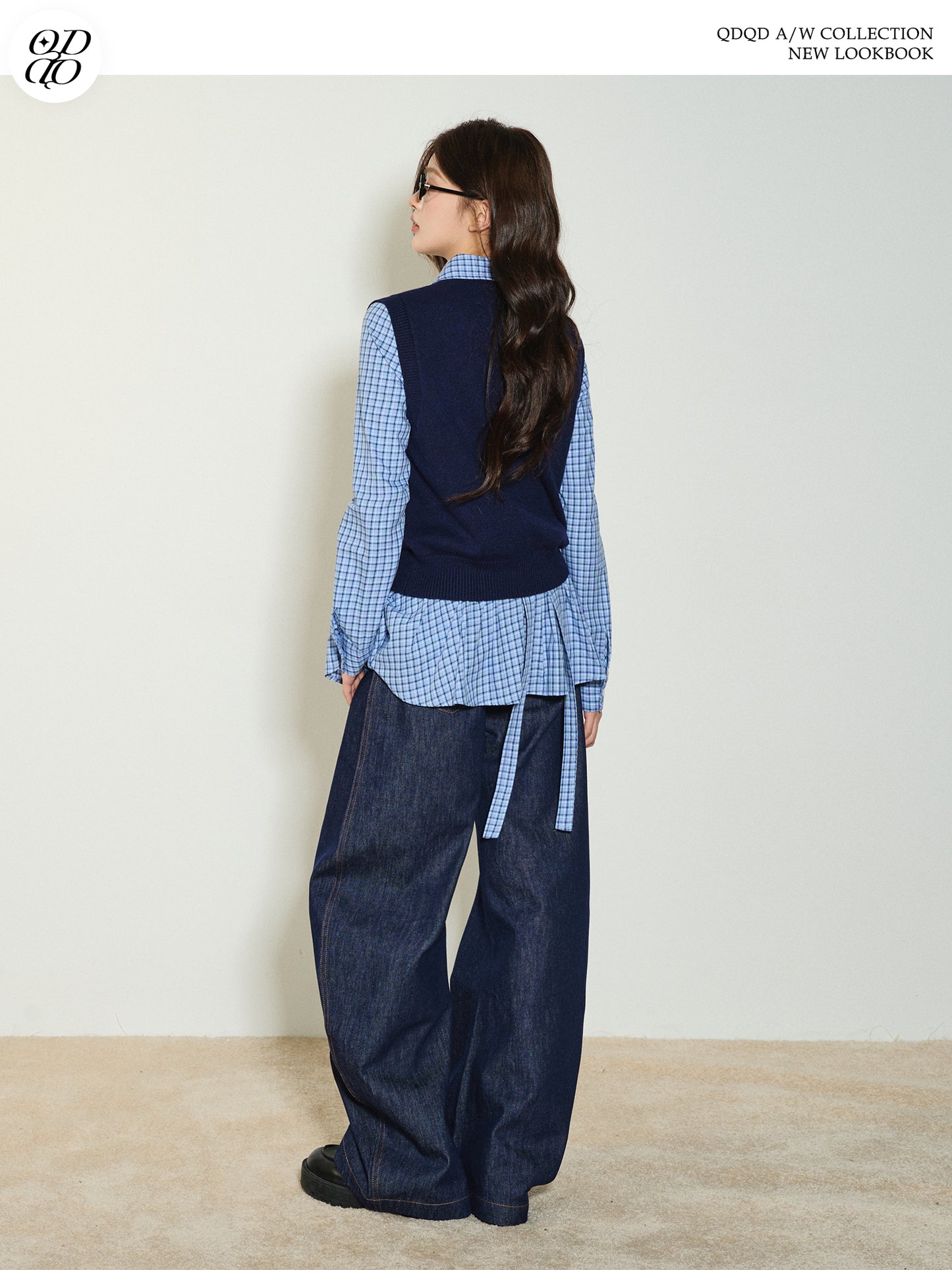 Longline Flared Shirt & Flower-Embellished Knit Vest