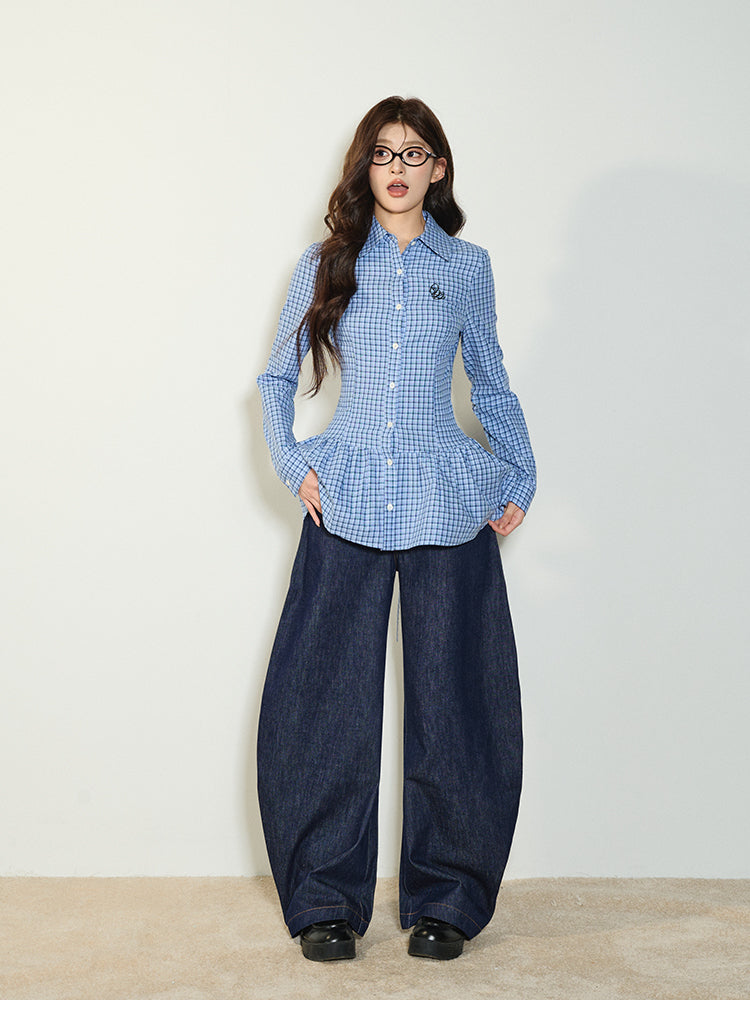 Longline Flared Shirt & Flower-Embellished Knit Vest