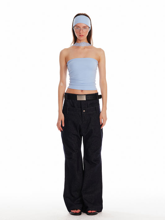 Double-Waist Flare Denim Pants