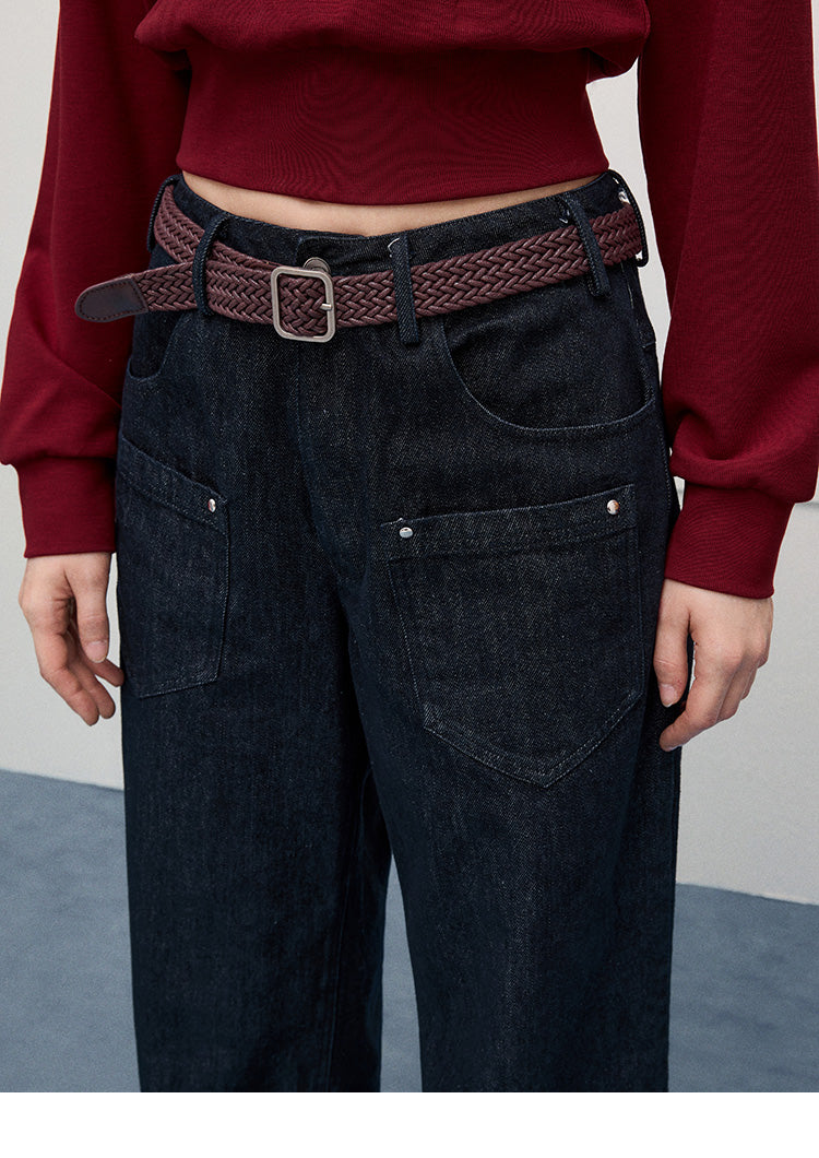 Studded Pocket Straight-Leg Jeans