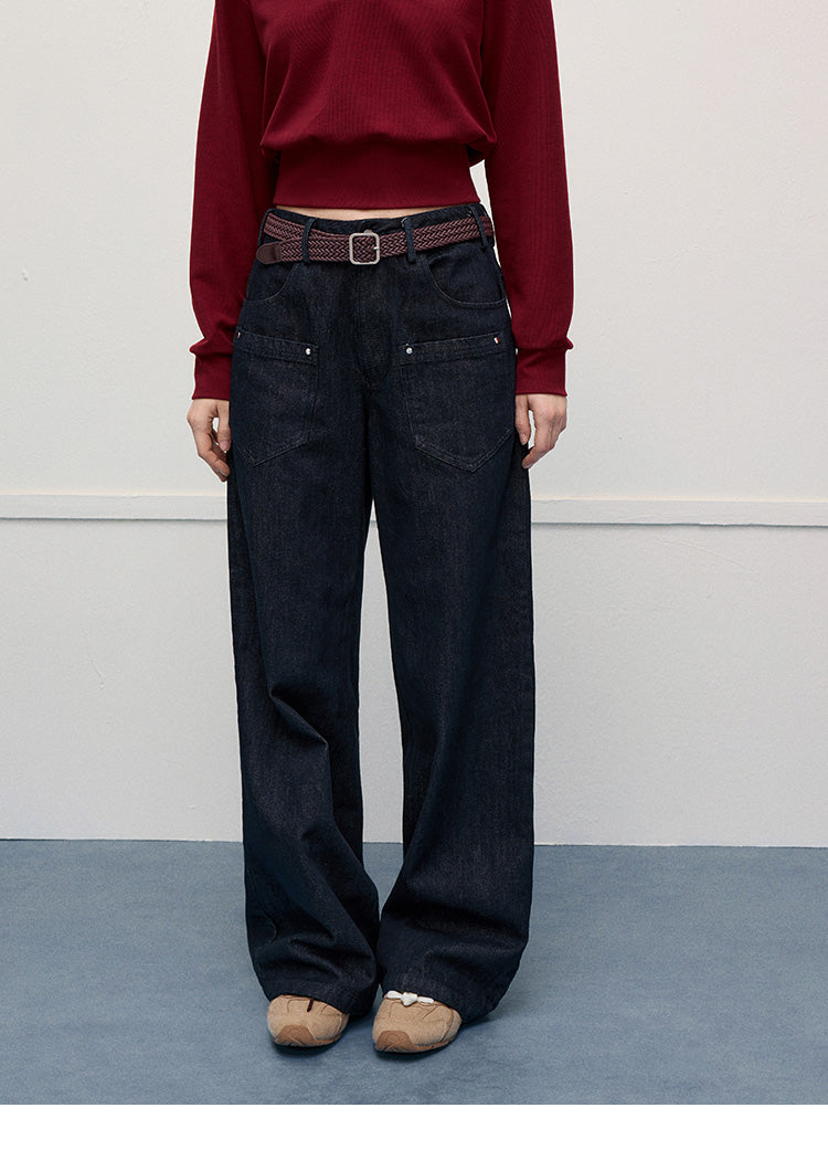 Studded Pocket Straight-Leg Jeans