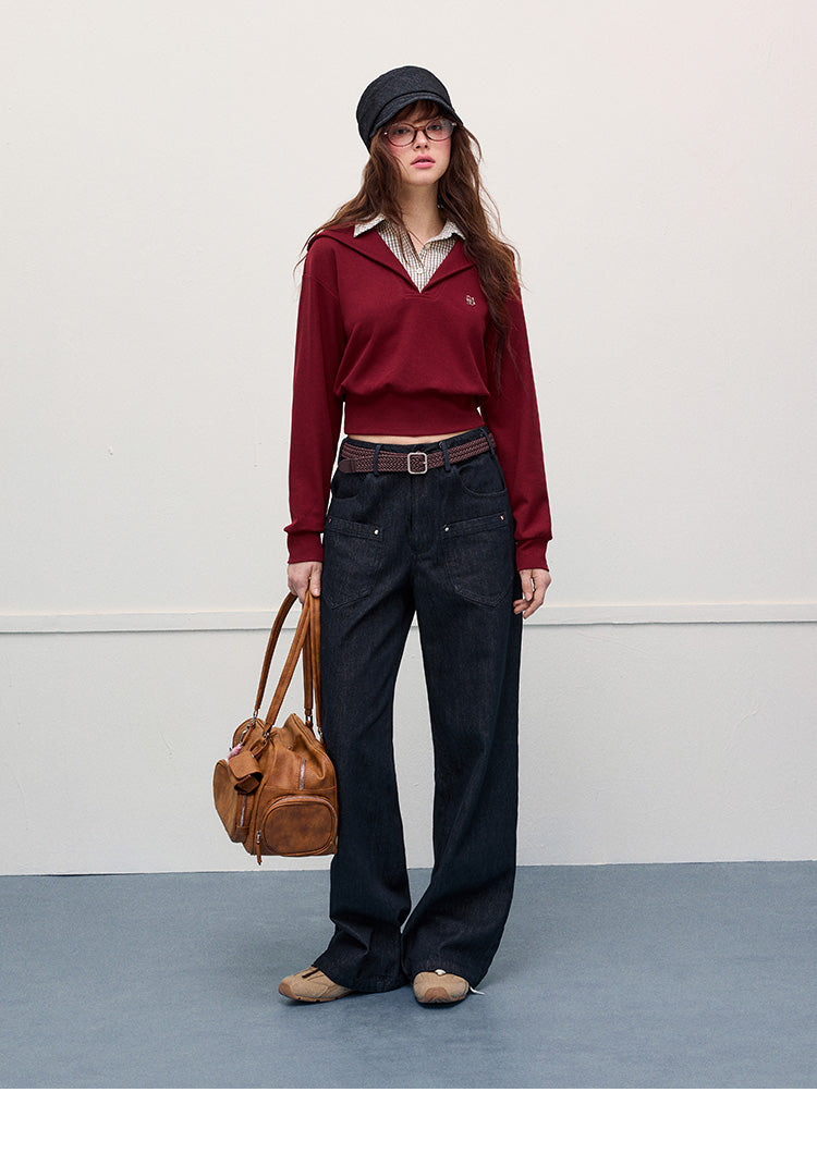 Studded Pocket Straight-Leg Jeans