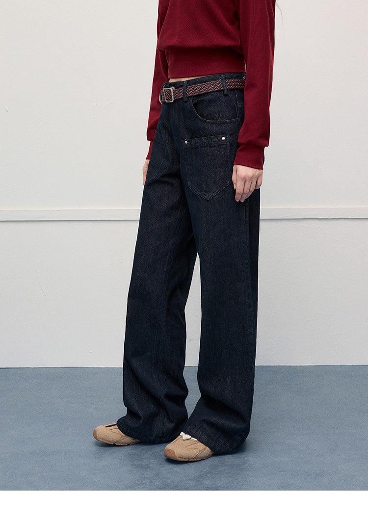 Studded Pocket Straight-Leg Jeans