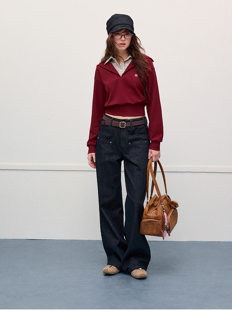 Studded Pocket Straight-Leg Jeans