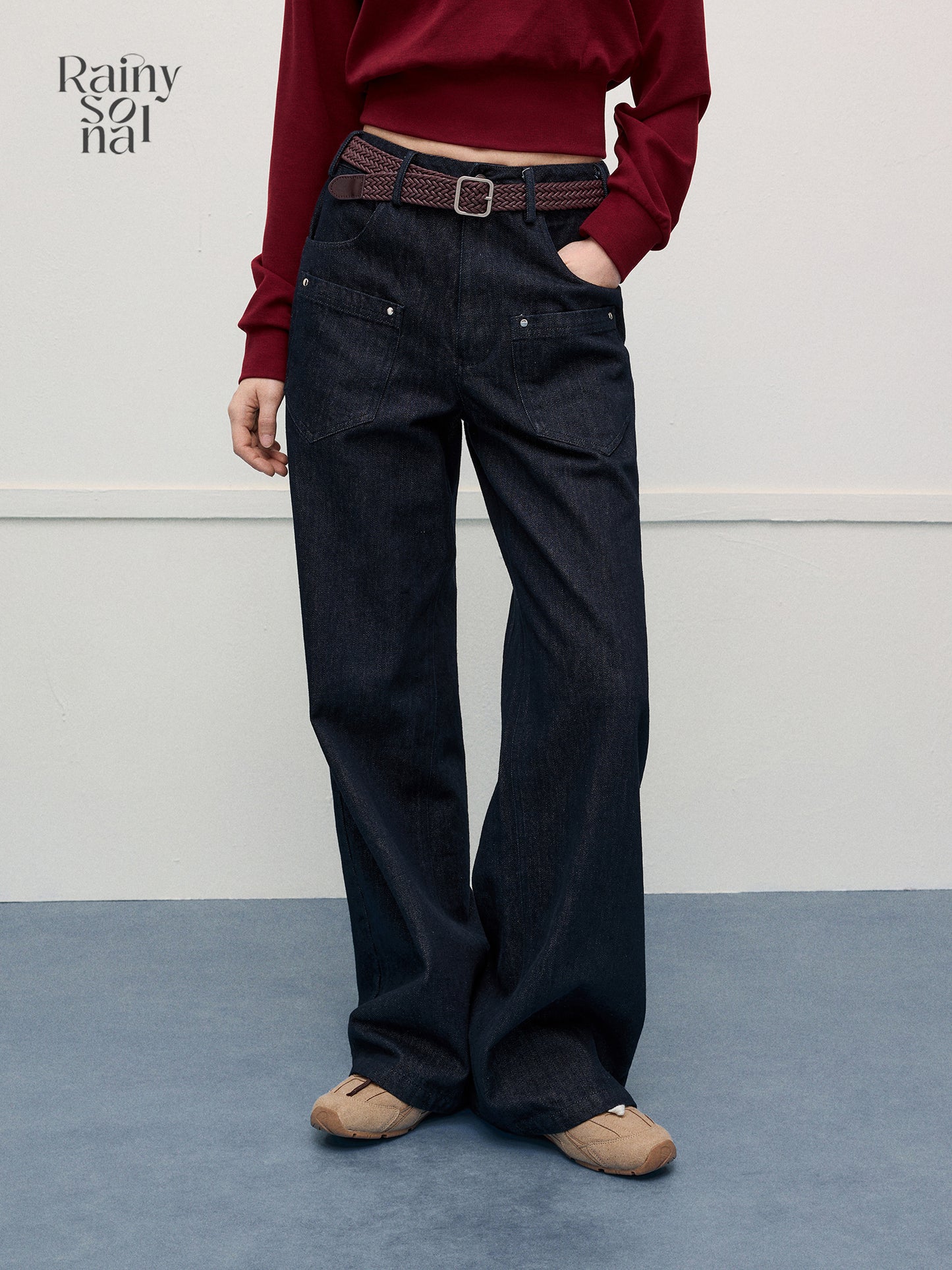 Studded Pocket Straight-Leg Jeans