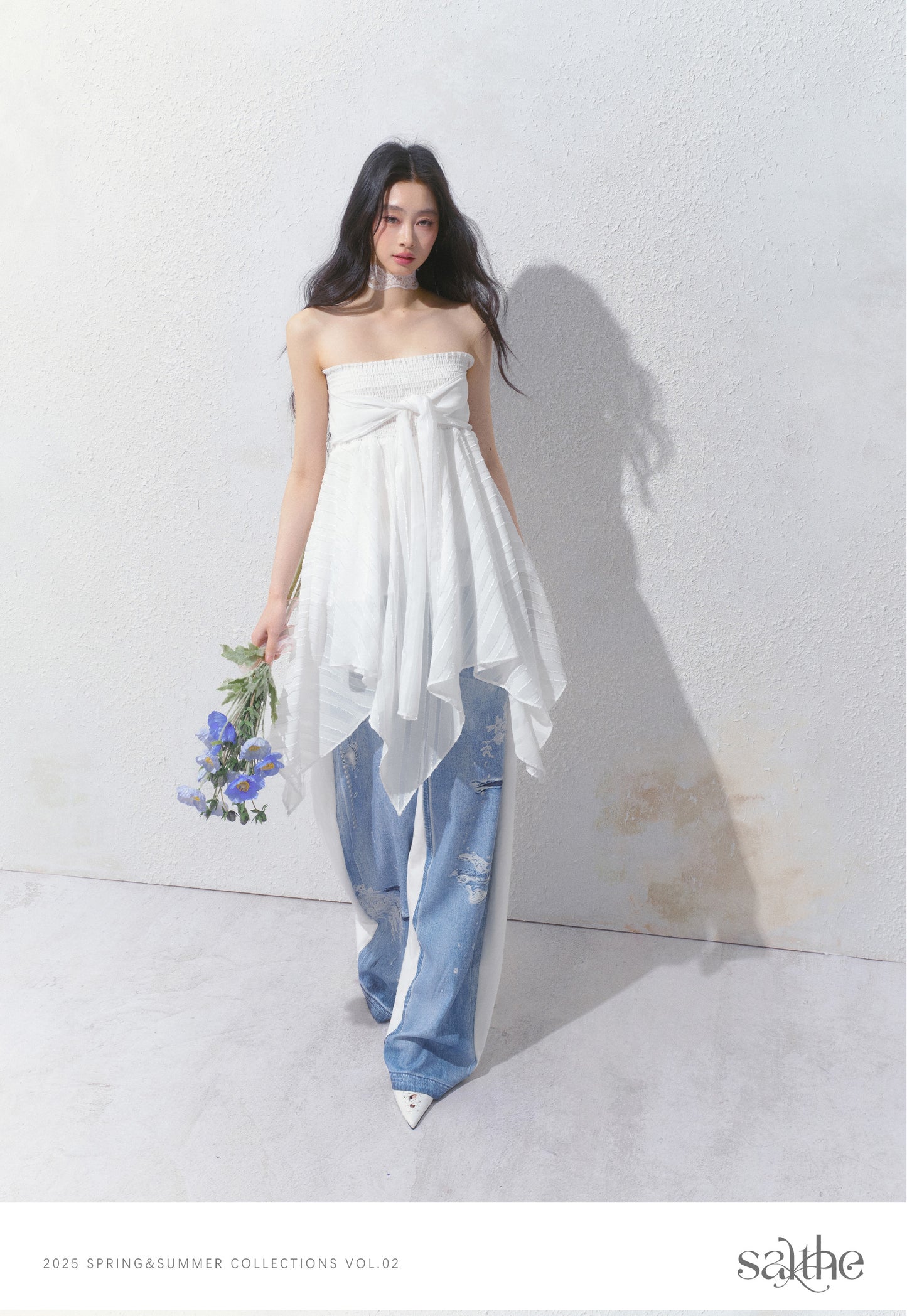 Floor-Length Sweatpants With Denim Print On One Side