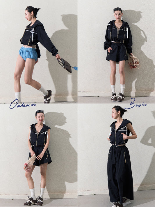 Zip-Up Top With Two Sleeve Options & Skirt Or Shorts