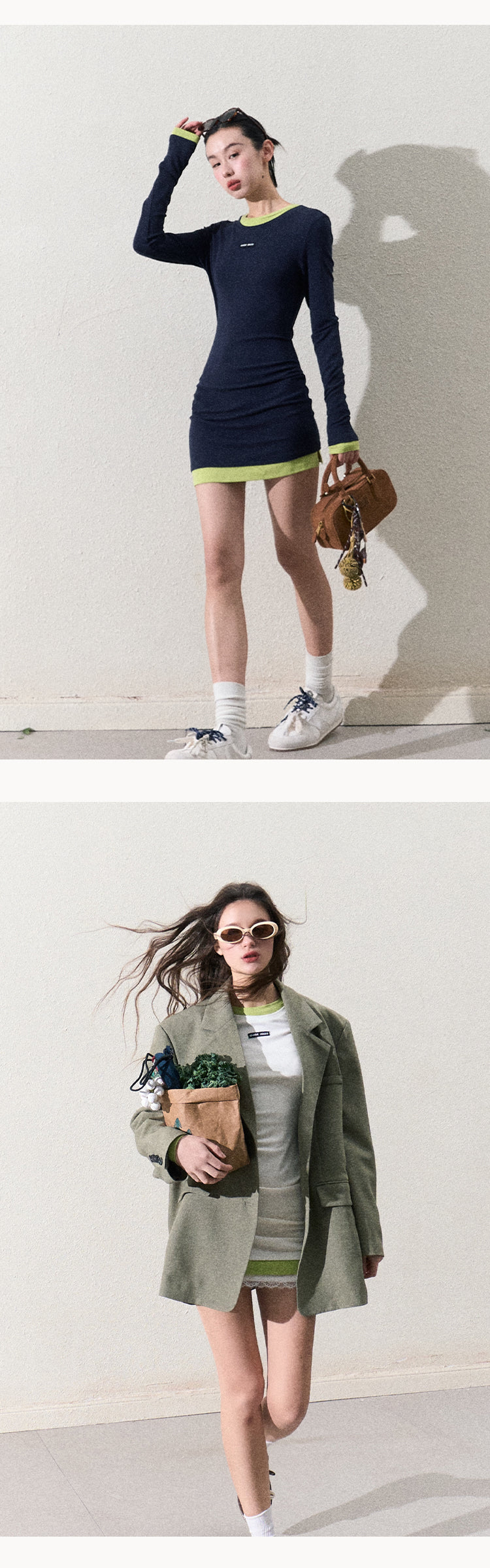 Contrast-Color Layered-Look Sporty Bodycon Dress