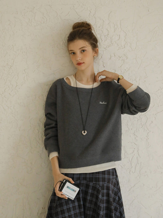 Wide-Neck Embroidered Sweatshirt