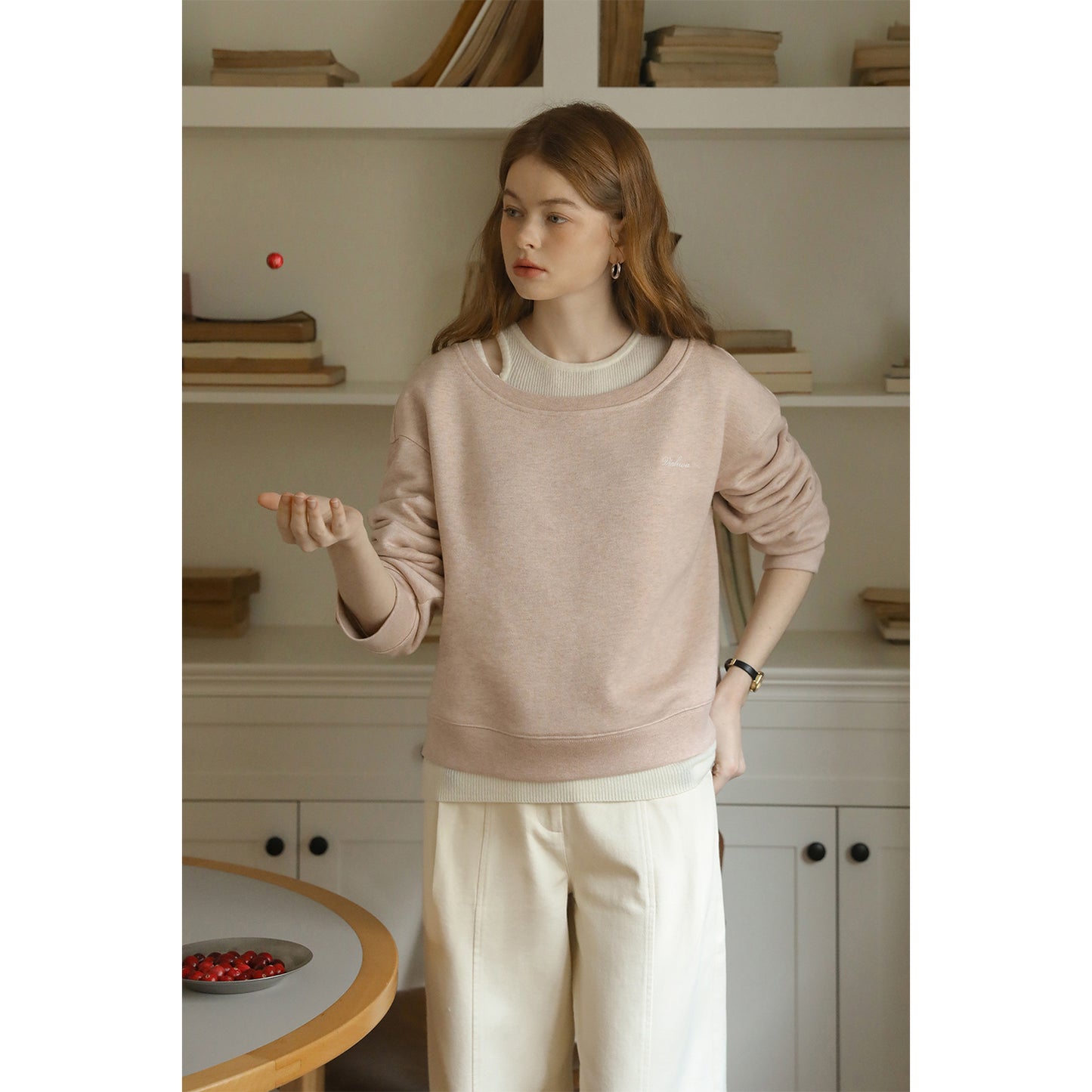 Wide-Neck Embroidered Sweatshirt