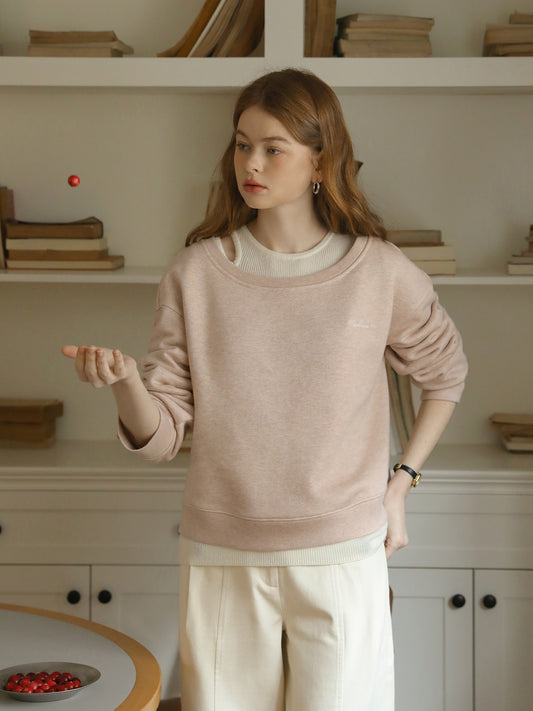 Wide-Neck Embroidered Sweatshirt