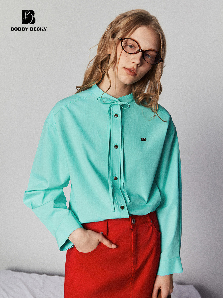 Minimalist Tie-Neck Embroidered Shirt