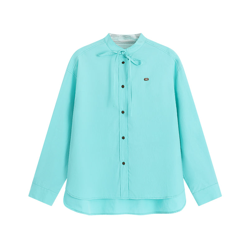 Minimalist Tie-Neck Embroidered Shirt