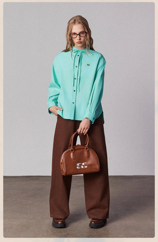 Minimalist Tie-Neck Embroidered Shirt