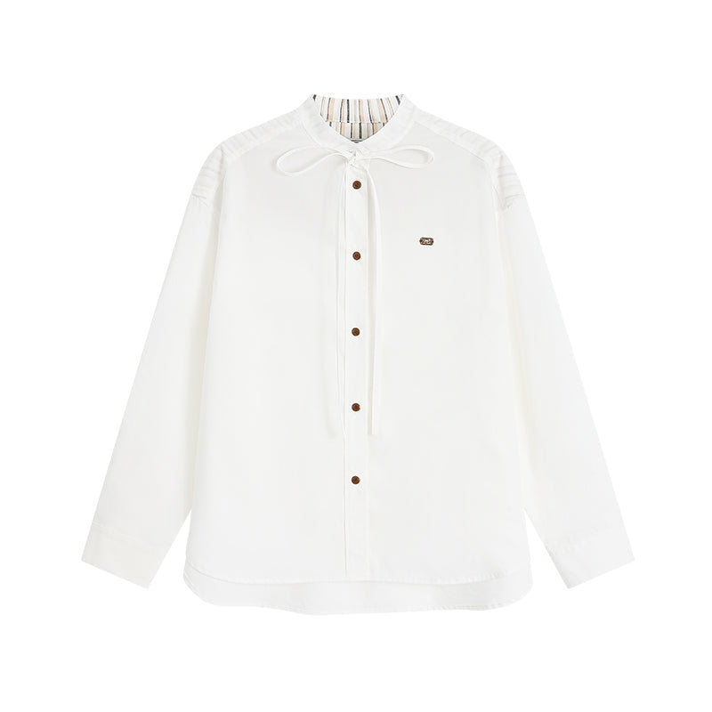 Minimalist Tie-Neck Embroidered Shirt