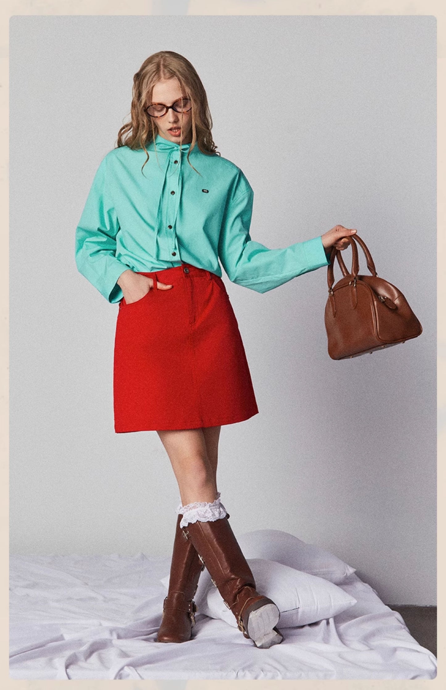 Minimalist Tie-Neck Embroidered Shirt