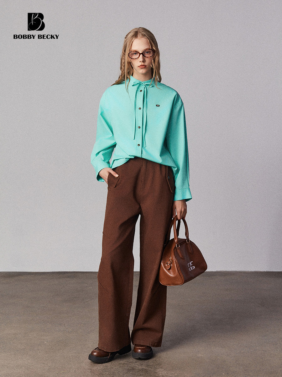 Minimalist Tie-Neck Embroidered Shirt
