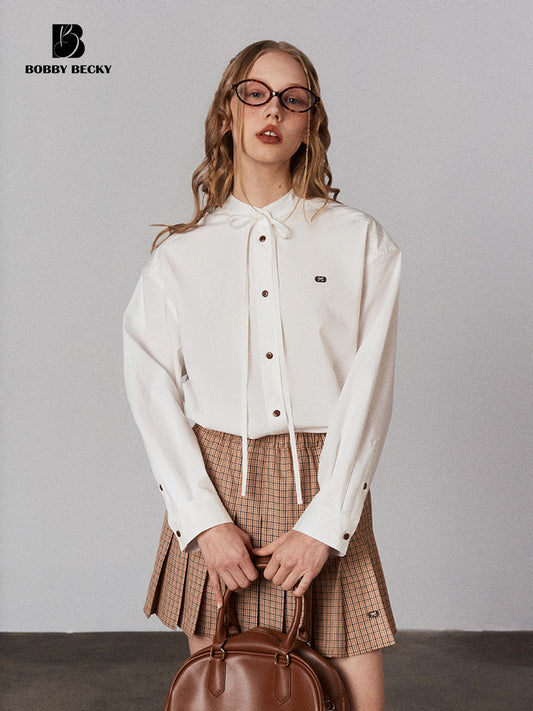 Minimalist Tie-Neck Embroidered Shirt
