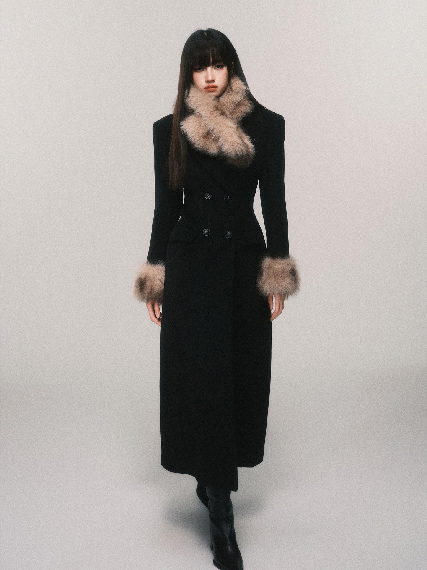 Hourglass Fitted Coat With Removable Fur Collar