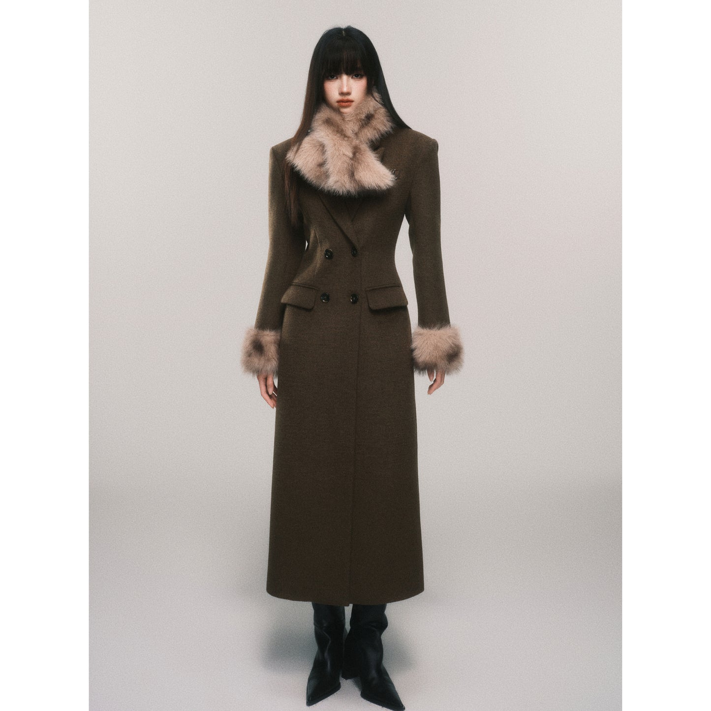 Hourglass Fitted Coat With Removable Fur Collar