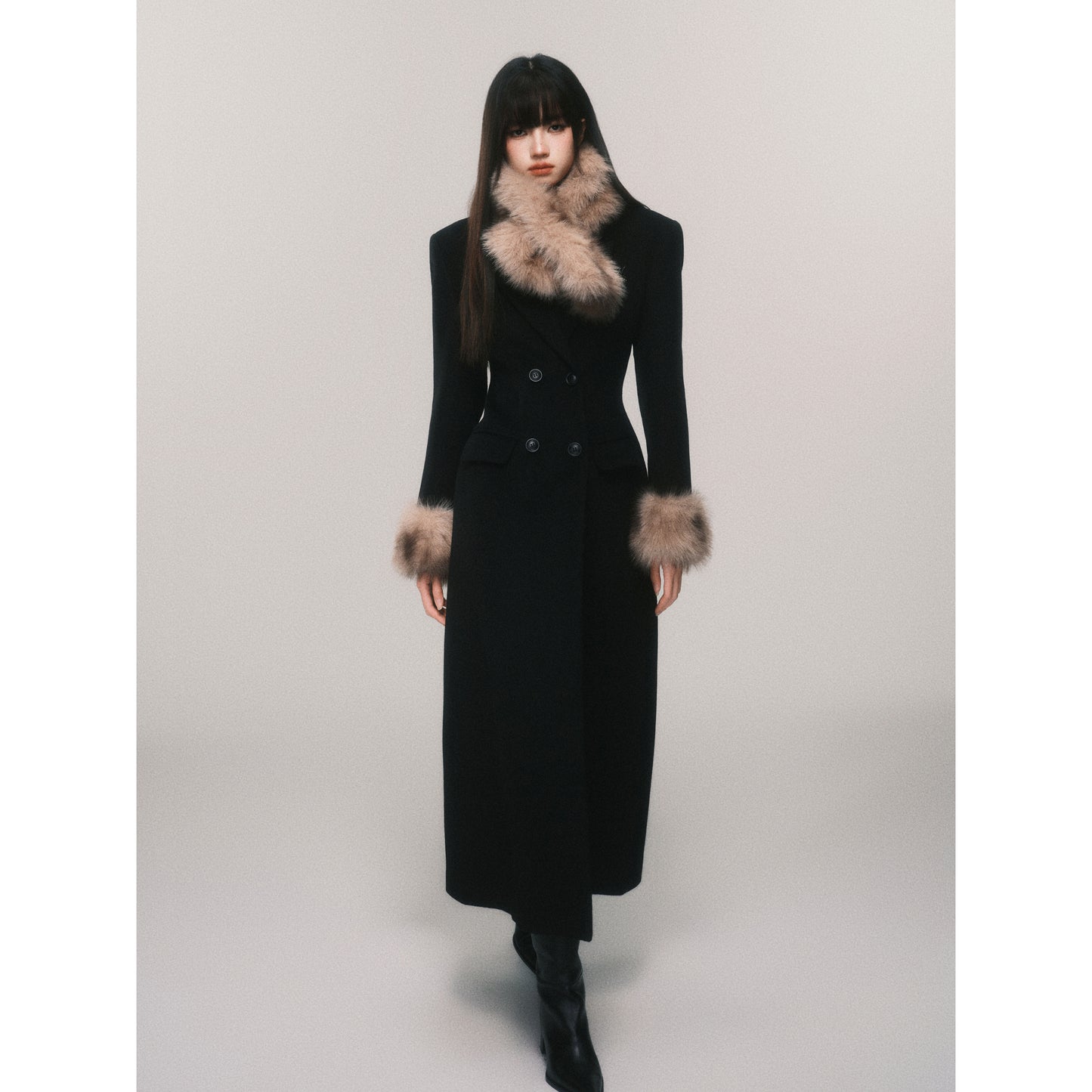Hourglass Fitted Coat With Removable Fur Collar