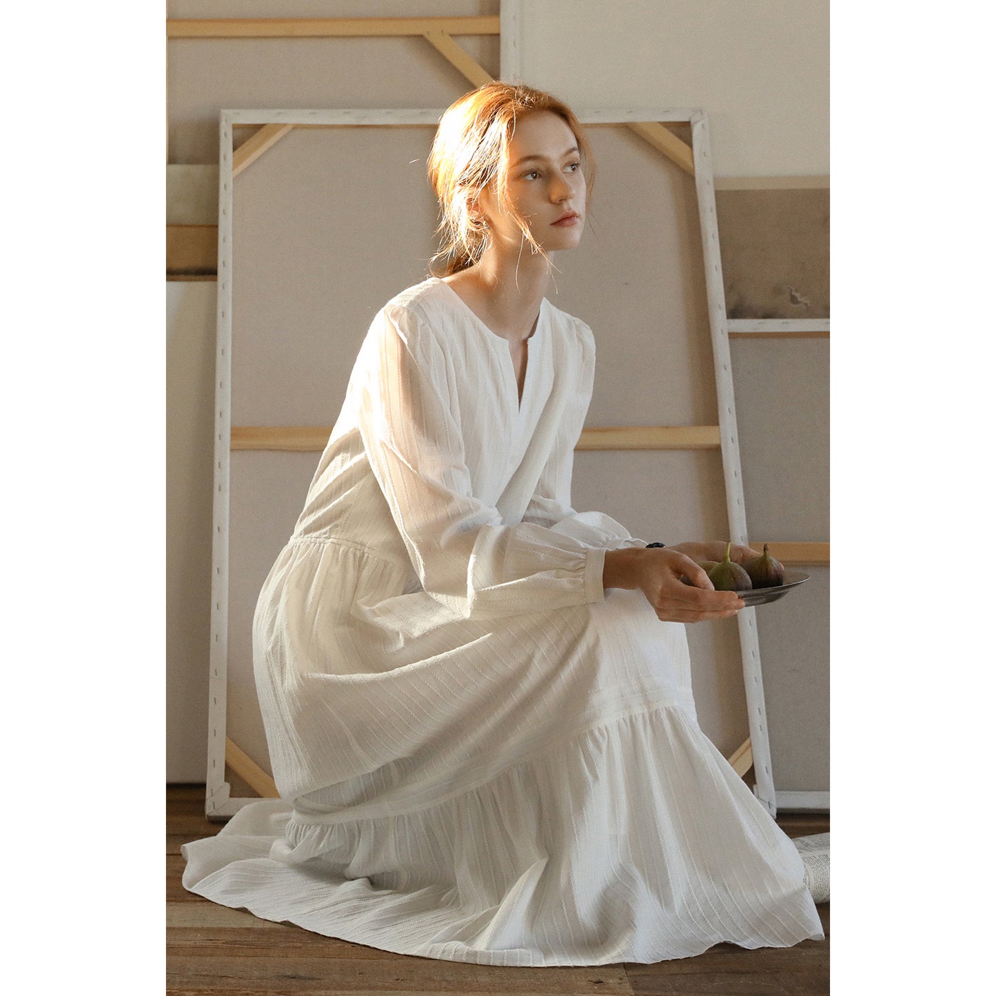 Button-Front Tiered Cotton Dress