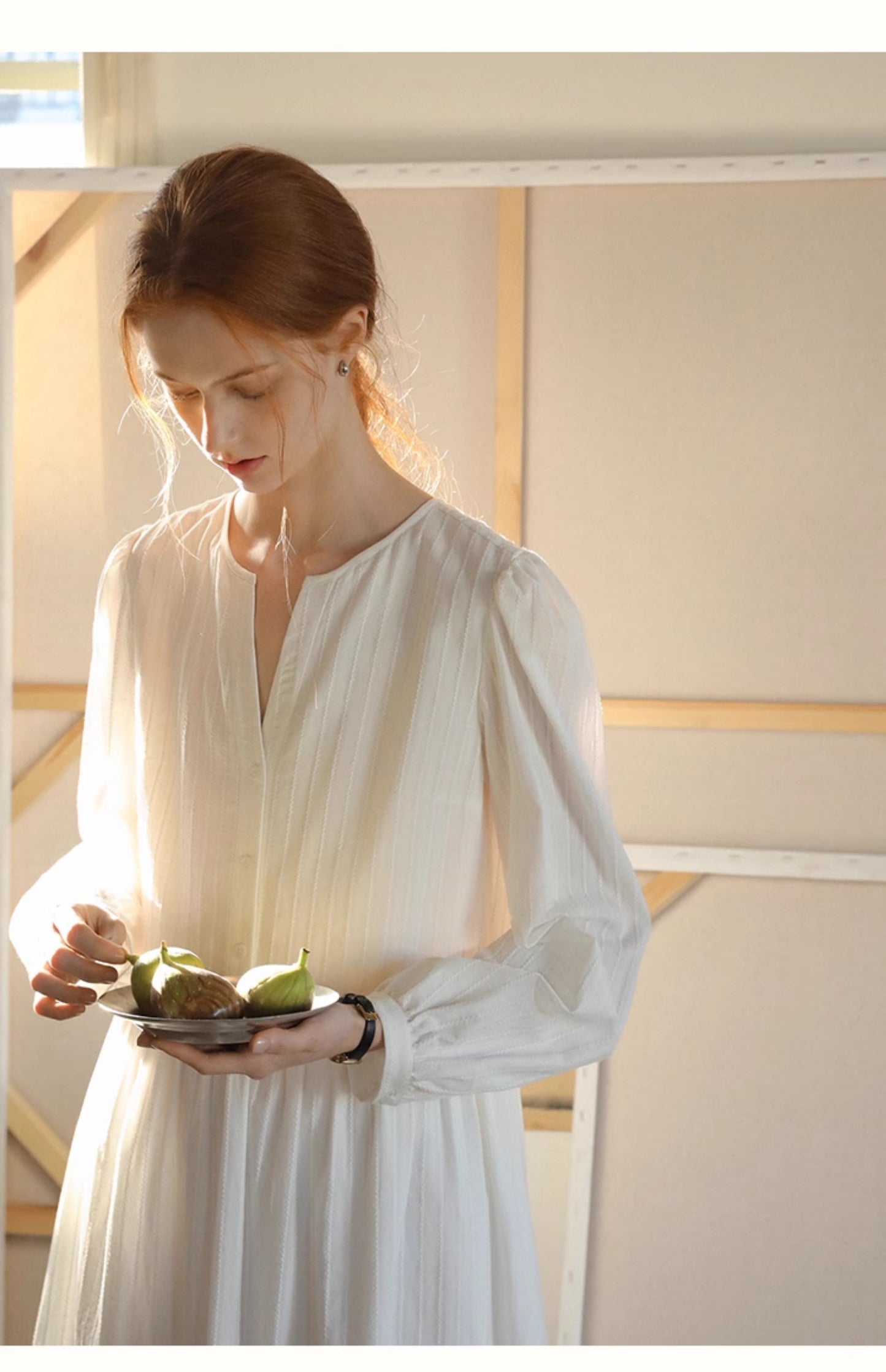 Button-Front Tiered Cotton Dress