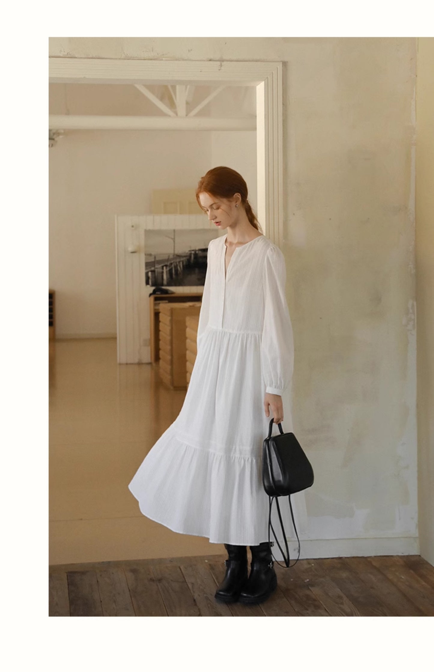 Button-Front Tiered Cotton Dress