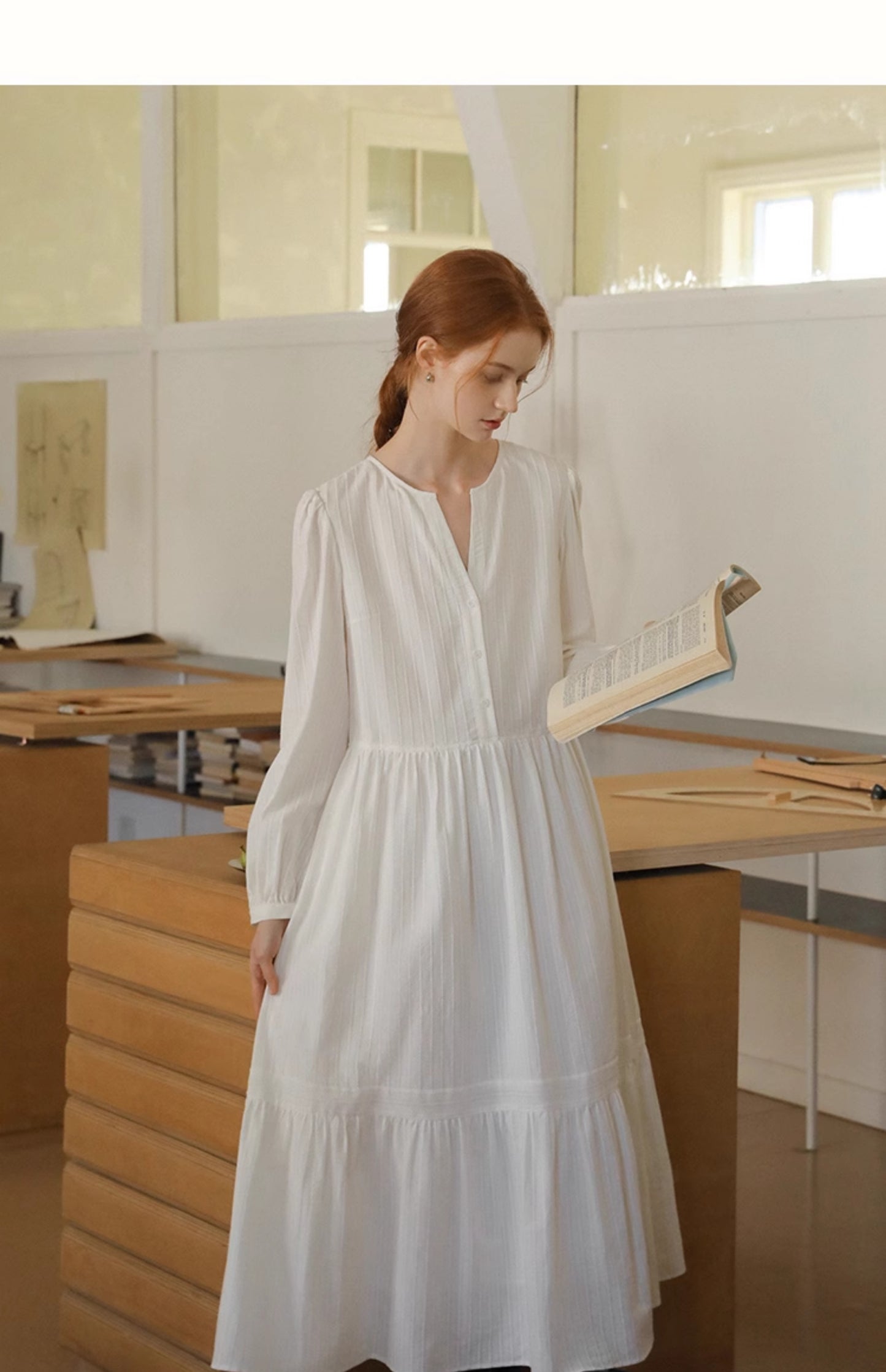 Button-Front Tiered Cotton Dress