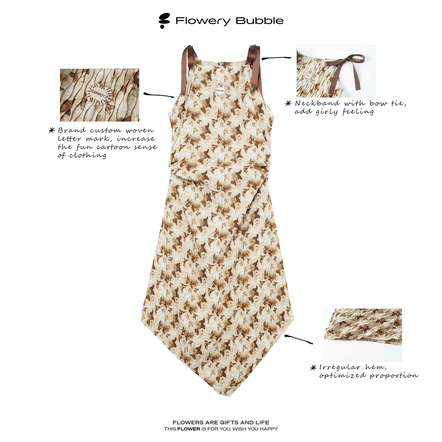 Crinkled Asymmetrical Dress With Pointed Hem And Tie Straps