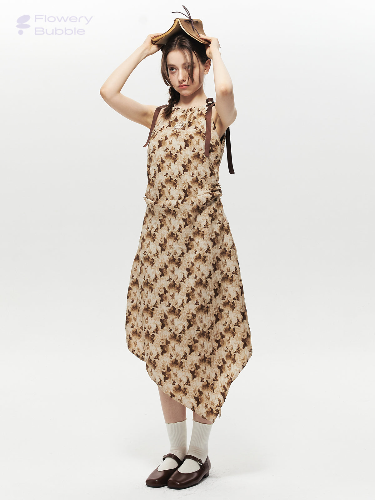Crinkled Asymmetrical Dress With Pointed Hem And Tie Straps
