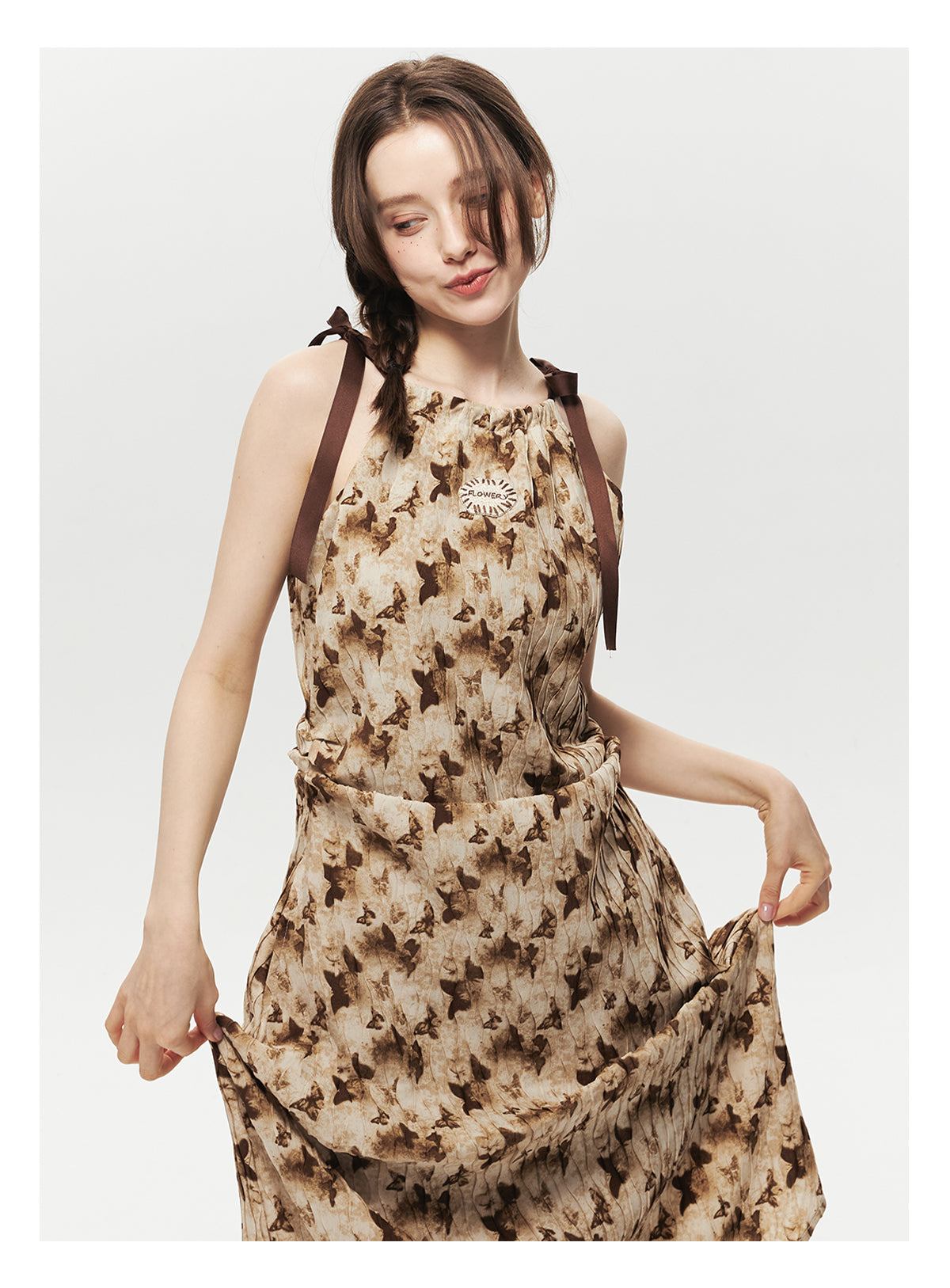 Crinkled Asymmetrical Dress With Pointed Hem And Tie Straps