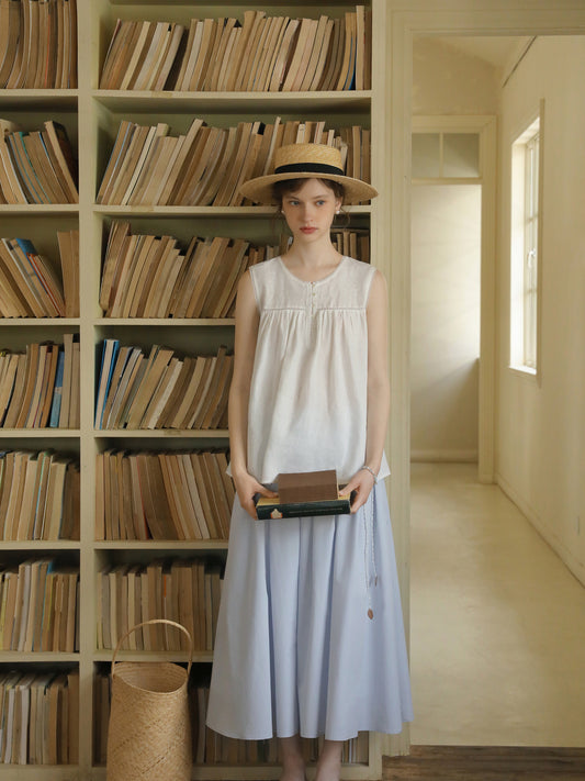 Embroidered Sleeveless Linen Blouse