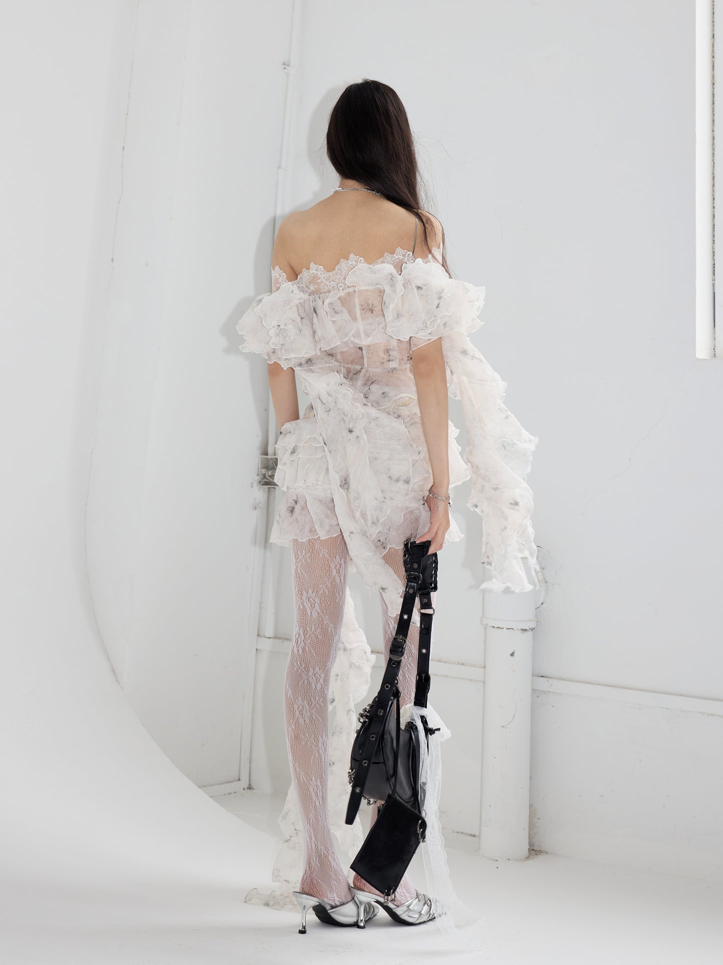 Ruffled Off Shoulder Airy Sheer Top