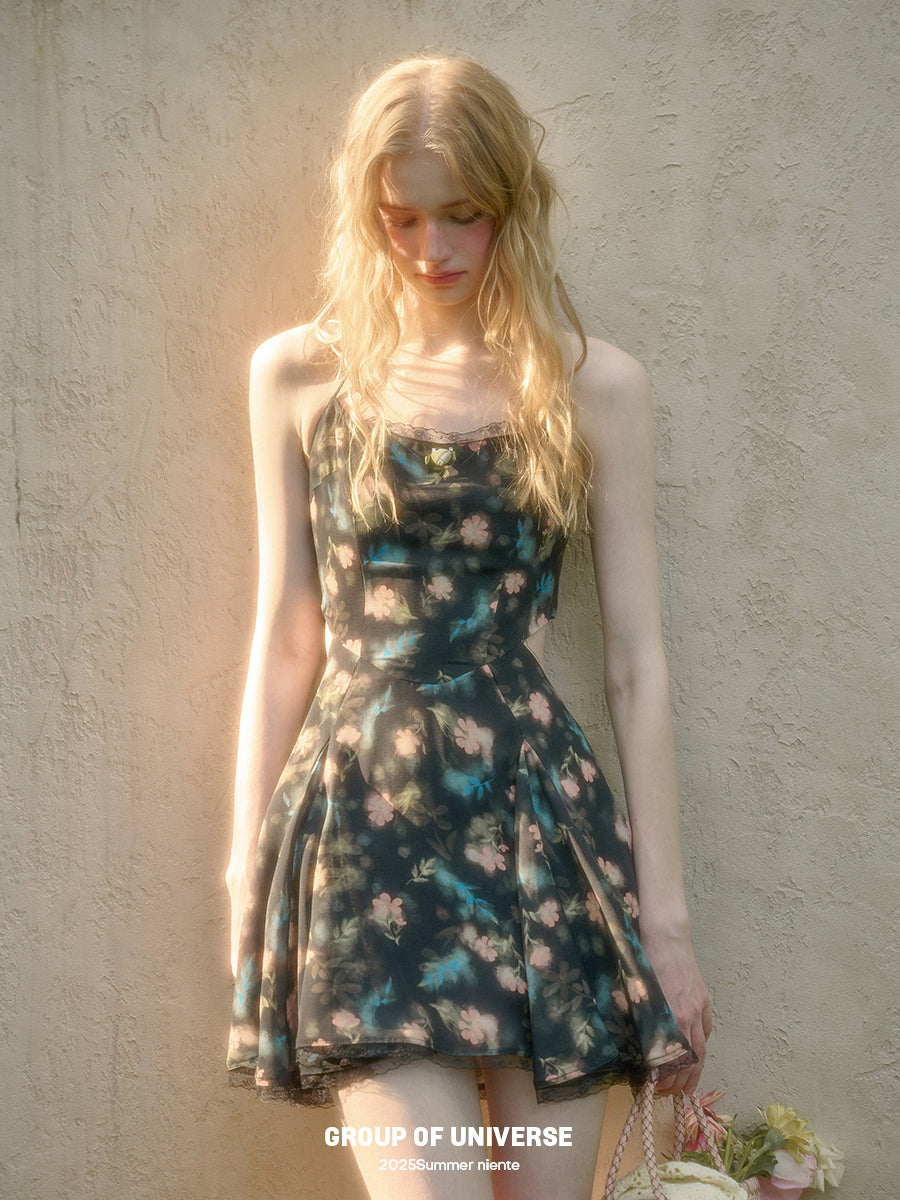 Floral Halter Dress With Back Tie Ribbon