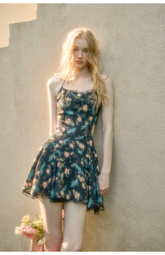 Floral Halter Dress With Back Tie Ribbon