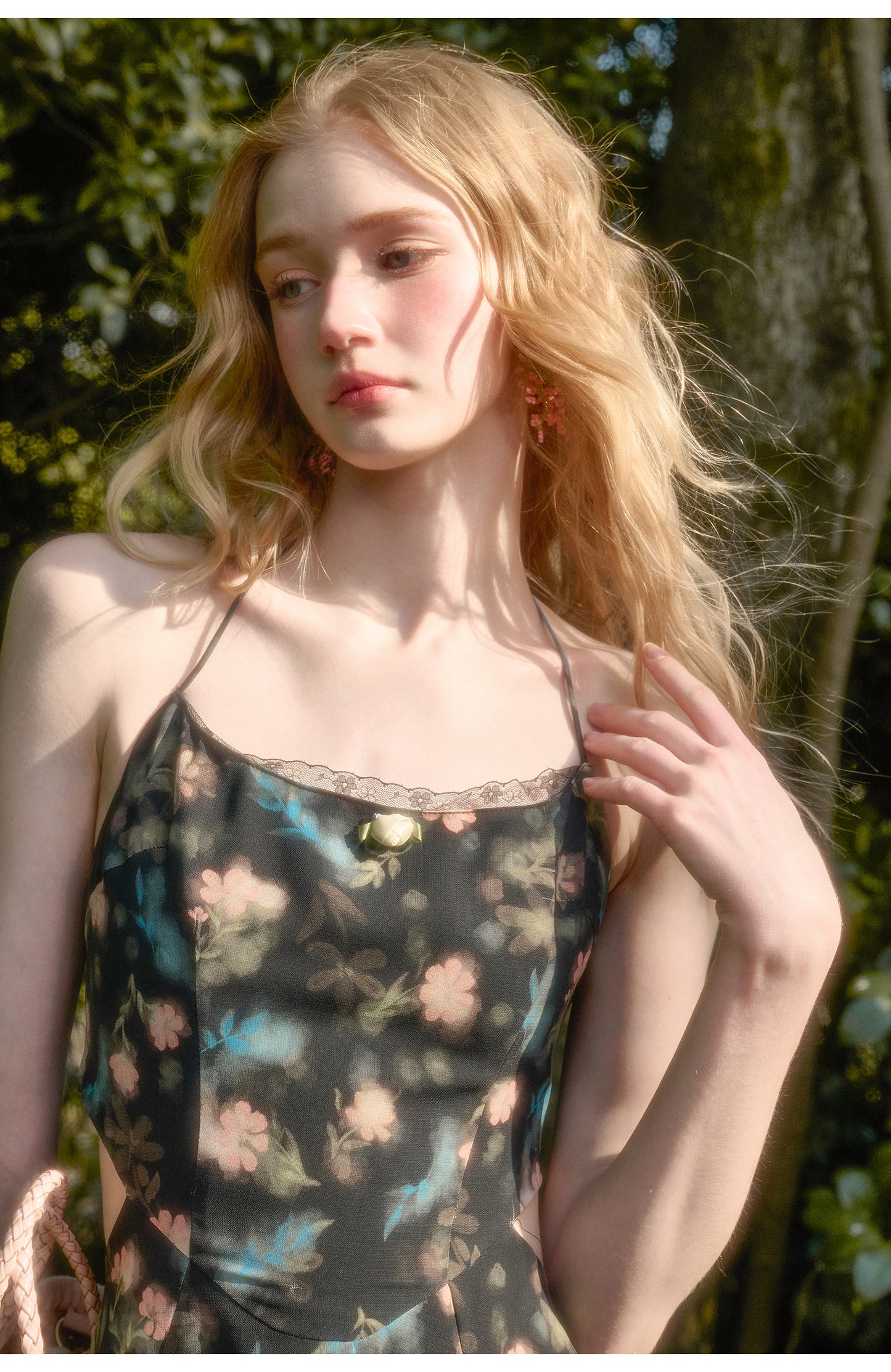 Floral Halter Dress With Back Tie Ribbon