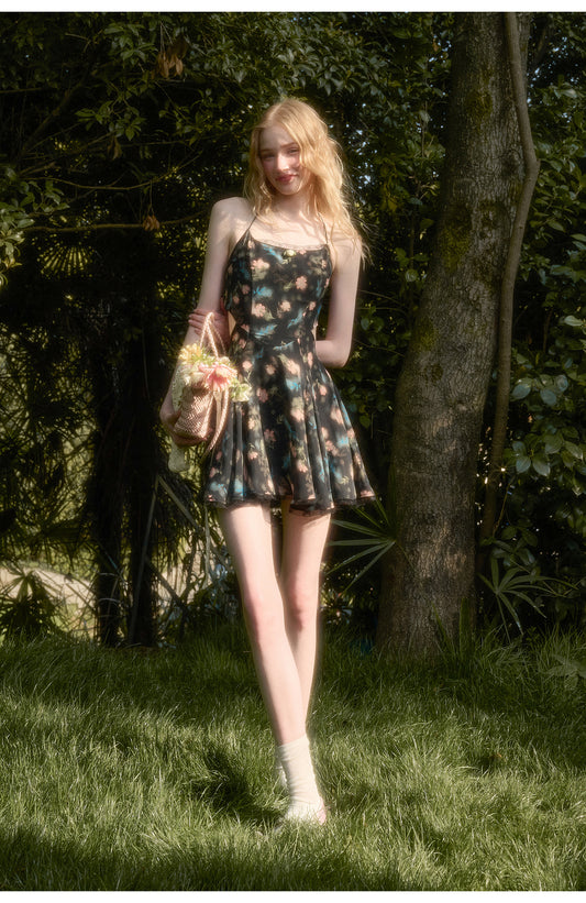 Floral Halter Dress With Back Tie Ribbon