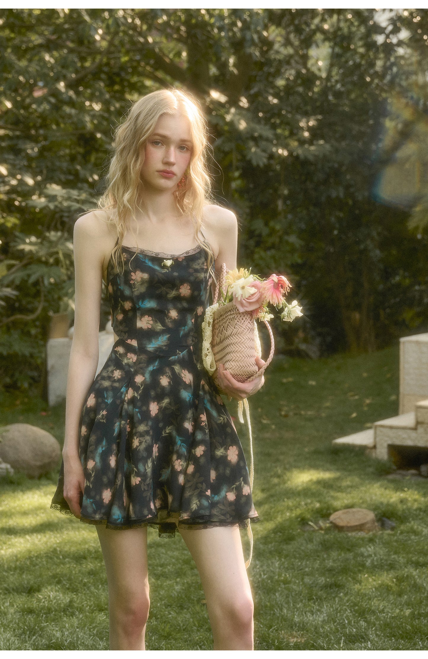 Floral Halter Dress With Back Tie Ribbon
