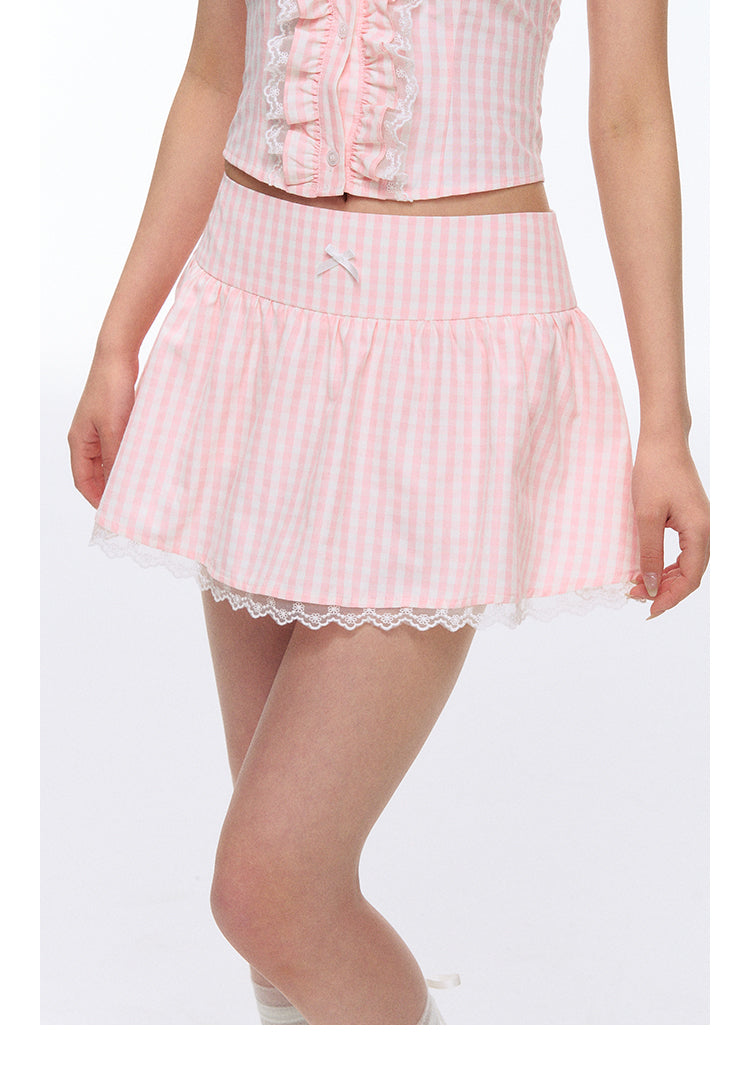 Vintage-Inspired Sleeveless Gingham Top And Matching Skirt