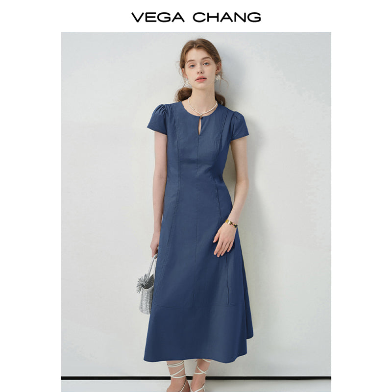 Tailored Puff-Sleeve Dress With Single Button