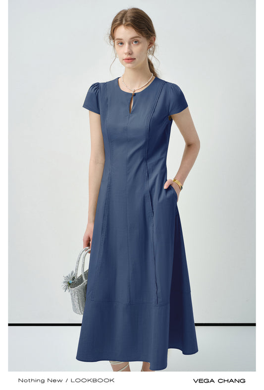 Tailored Puff-Sleeve Dress With Single Button