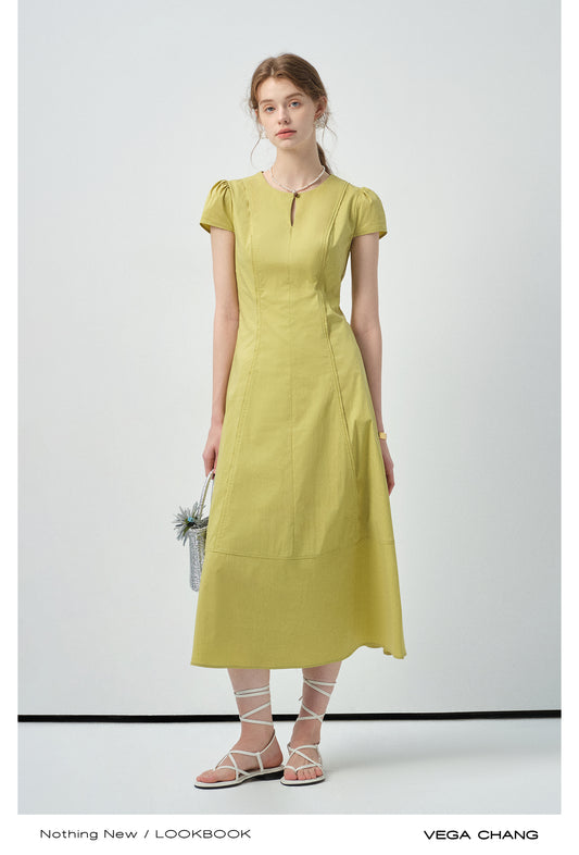 Tailored Puff-Sleeve Dress With Single Button